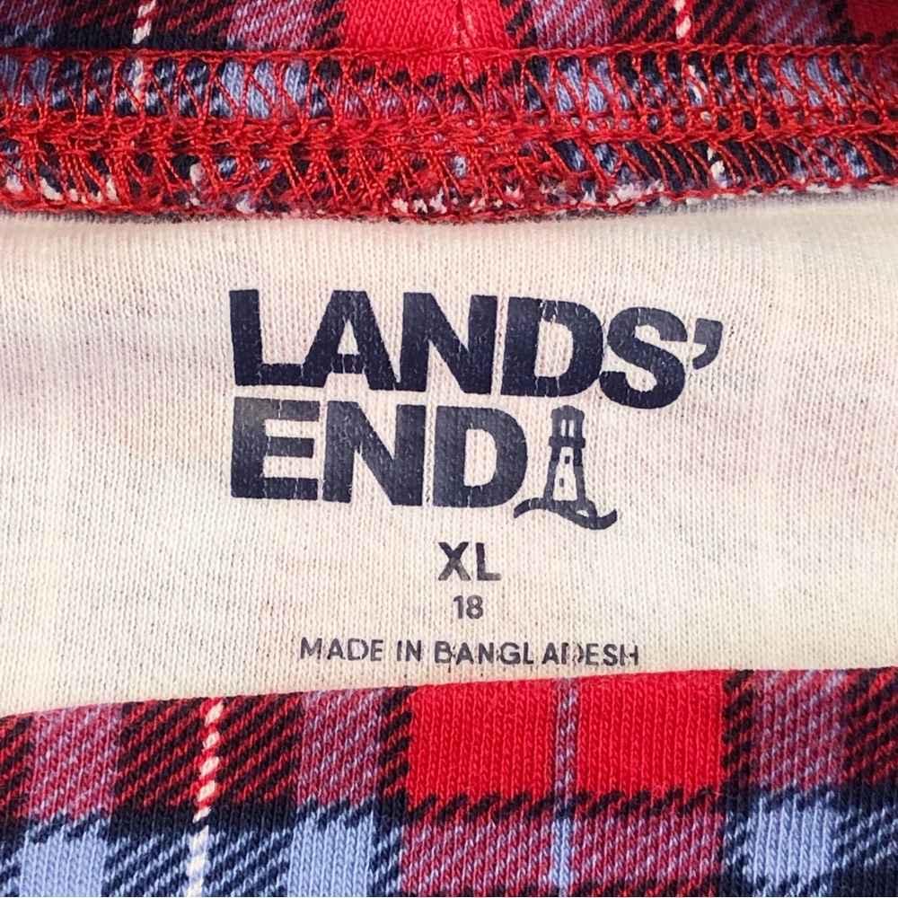 Lands' End Red & Blue Plaid Print Mockneck Long Sleeve Tee XL - Picture 4 of 16